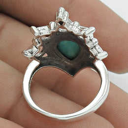 Throat Chakra Cocktail Crown <b>Ring</b> With Natural Turquoise Gemstone In Pear Shape Crafted From 925 Sterling <b>Silver</b> <b>Boho</b> Jewelry - Product Image 3
