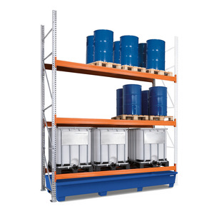 Scaffale per Pallet di Materiali Pericolosi, Campo di Estensione, 3 Livelli di Stoccaggio, Vasca di Ritenzione Verniciata, 3400 - Product Image 1
