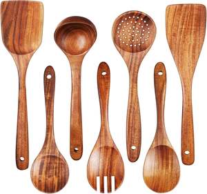 Ensemble d'ustensiles de cuisine en bois naturel écologiques, best-seller, cuillères à long manche, design moderne, résistant à la chaleur, export en vrac - Product Image 1
