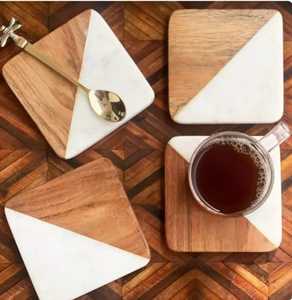 ที่รองแก้วทำจากไม้และหินอ่อนธรรมชาติสุดหรูแผ่นรองจานและแผ่นรองจานทำจากหินที่ทันสมัยสำหรับบ้านห้องครัวร้านอาหารอุปกรณ์บนโต๊ะอาหาร - Product Image 4