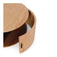 Table basse ronde moderne en bois avec plateau en pierre, structure en bois massif, rangement durable, mobilier de luxe pour salon, table centrale