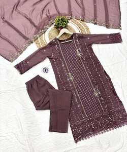 Ensemble Kurta ethnique de créateur, haut et bas avec dupatta, broderie chinon et travail de sequins, pour tenue de soirée, prix de gros - Product Image 6