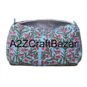 Indian Quilted Eco-Friendly Reusable Zipper Closure Cotton Cosmetic Case Soft Handle Large Capacity <b>Makeup</b> Pouch Women's Travel - Product Image 5