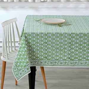 Verdant Floral Hand Block Print Cotton <b>Tablecloth</b> Indian French Country Style Dining Wedding Table Cover - Product Image 3