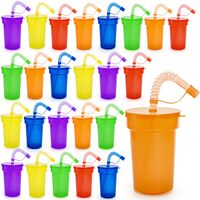 Gobelets de fête réutilisables en plastique avec couvercles et pailles spirales – Vente en gros, empilables, couleur néon, pour événements estivaux