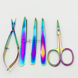 Pince à épiler en acier inoxydable RMI à prix de gros, ciseaux à cuticules multi-couleurs plasma / ciseaux à ressort / ensemble de pinces à épiler pour sourcils - Product Image 1