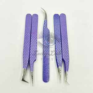 Juego de herramientas de extensión de pestañas de acero inoxidable de alta calidad, pinzas de pestañas puntiagudas con espejo de plata púrpura personalizables - Product Image 4