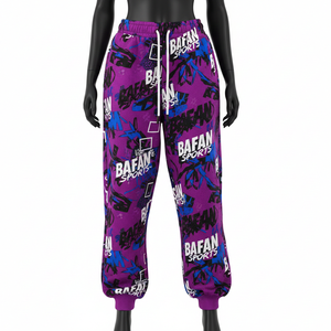 Pantalones Holgados para Mujer, Premium, 280 GSM, Algodón, Poliéster, Felpa, Suaves, Color Morado, Impresión por Sublimación Completa, Logotipo Personalizado, Pantalones Holgados en Venta - Product Image 1