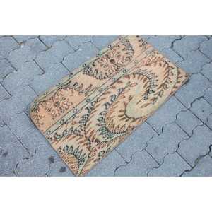 Turkish Vintage Rug, Small 1.5x2.6 ft (46x79 cm) Rug, <b>Brown</b> Solid <b>Wool</b> Rug - Product Image 3