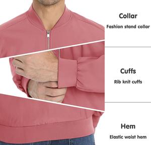 Veste bomber tendance à la mode, avec poche zippée sur la manche et poche intérieure, en tissu polyester, couleur rose, respirante, pour hommes - Product Image 6