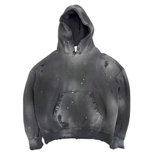Sweat à capuche streetwear pour homme personnalisé 2025, coton French Terry de haute qualité, délavé, fermeture éclair double face, lavage à l'eau, logo frontal - Product Image 1