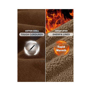 <b>Mens</b> <b>Corduroy</b> Trucker Jacket Winter Sherpa Lined Warm Thick Cargo Style Coat with Five Functional Pockets for Casual Outdoor - Product Image 5