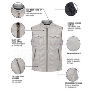Chaleco de cuero para motocicleta sin mangas para hombre, de invierno, para adulto, con MOQ bajo - Product Image 4