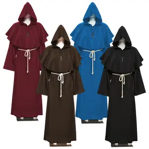 Disfraces de Cosplay de sacerdote Medieval de Halloween, bata de monje con capucha, Ponchos, capa de fraile renacentista, trajes