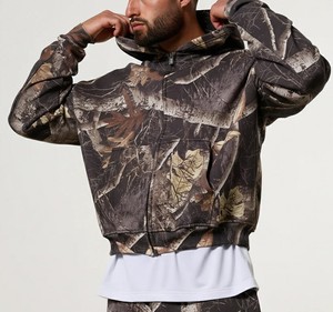 Conjunto de pantalones de chándal y Sudadera con capucha de camuflaje de árbol de gran tamaño, conjunto de chándal recortado de peso pesado, traje atlético de camuflaje con cremallera completa, conjunto de Jogger para hombre - Product Image 3