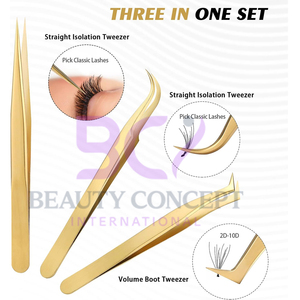 Golden Color OEM Service Polished Stainless Steel Durable Isolation Lightweight High Quality Lash Extension Eyelash Tweezers - Product Image 2