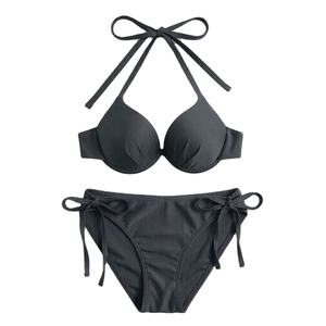 Traje de baño bikini clásico de dos piezas para mujer, de color liso, sexy, con espalda descubierta y diseño dividido - Product Image 1