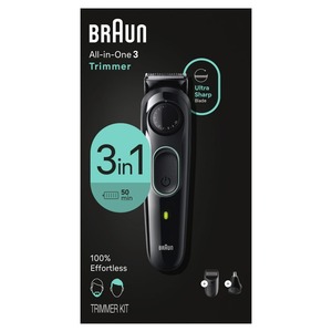Braun Series 3 3430 Kit de estilo todo en uno para hombres 3 en 1, recortadora eléctrica de aleación de titanio, afeitadora, herramienta de peluquero con enchufes de EE. UU. Y Reino Unido - Product Image 1