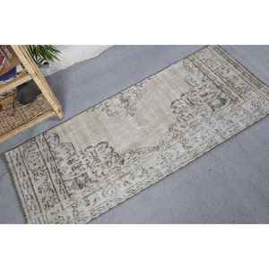 Vintage 2 X 4.8ft Beige <b>Brown</b> <b>Wool</b> Rug Classic Patchwork Design Handmade Rectangle Plush for Bedroom Bedside Polyester Latex - Product Image 2