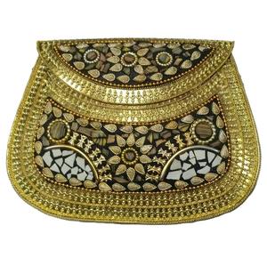 Bolsos de mano bordados para mujer, bolsos de mano con patrón Floral para mujer y niña, bolsos de mano de alta calidad de Color dorado y azul hechos a mano - Product Image 5