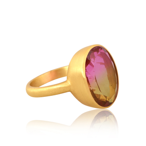 Bio Petro Tourmaline Doublet <b>Quartz</b> Gemstone Ring 18k Gold Plated Rhodium Plated GIA Certified Oval Shape Unisex Wholesale - Product Image 3