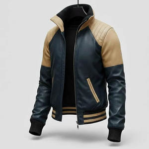 Veste en cuir pour homme, couleur unie, légère, en cuir souple, veste tendance pour homme, veste en cuir décontractée à couleur unie - Product Image 1