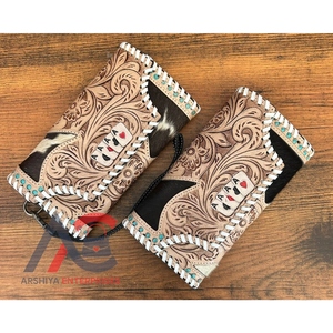 Cartera de mano de cuero de vaca de diseñador de alta calidad, billeteras talladas a mano, billeteras de cuero genuino para tarjetas de crédito para mujer - Product Image 1