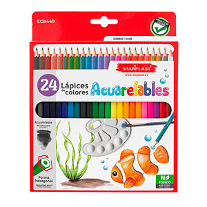 Ensemble de crayons de couleur aquarelle Starplast 24U, modèle soluble EC8449, imprimé à l'écran à partir d'ES pour une utilisation scolaire - Product Image 1