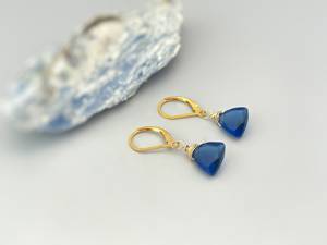 Boucles d'oreilles Dainty Sapphire Blue Dangly 14k Gold Sterling Silver Boho Gemstone Bijoux faits à la main pour les femmes Septembre Birthstone - Product Image 2