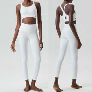 Ensemble de yoga combinaison de course à manches longues ensembles de sport de yoga avant croix bretelles minces impression solide respirant vêtements de sport col carré haut - Product Image 6