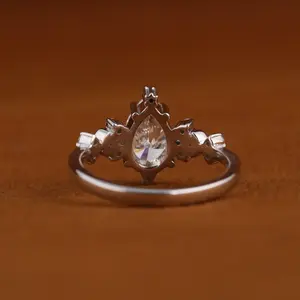 Anillo Fino de Plata de Ley 925 con Moissanita Original, Corte Pera, Diamante Solitario, Estilo Hip-Hop Clásico, para Regalo de Aniversario o Fiesta - Product Image 3
