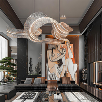 Lustre en verre moderne à hauteur réglable sur mesure pour hôtel, villa, salon avec éclairage suspendu long