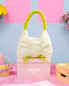 กระเป๋าโท้ทผู้หญิง Hody CELEVA รุ่นพรีเมียม ผ้าคริงเคิล พร้อมซิปปิดและโลโก้ปัก-สีเขียวมะนาว - Product Image 1