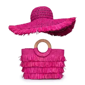 Chapeau souple en paille de raphia pour femme, broderie à la main, beige, à franges, pour la plage et les voyages estivaux - Product Image 3