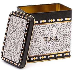 Boîte de rangement rectangulaire en métal 80x120x120mm avec couvercle coulissant 1L Motif de mosaïque géométrique Boîtes métalliques au design unique - Product Image 2