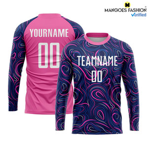 Maillot de football à sublimation blanc-rose marine personnalisé Performance optimale sur le terrain avec col sans étiquette pour un confort propre - Product Image 2