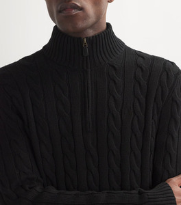 Pull en tricot torsadé noir pour homme avec demi-fermeture éclair et col montant, pull chaud à manches longues pour l'automne, l'hiver, mode décontractée - Product Image 6