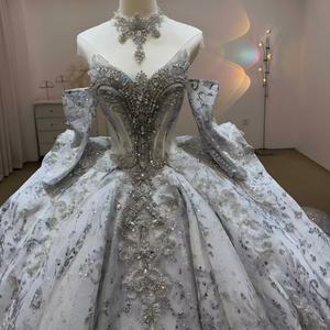 Vestidos de Novia Largos de Encaje Floral Azul Cristal, Modernos y Glamurosos, con Apliques, para Mujer, para Fiesta, Modelo JJ126 - Product Image 4