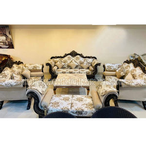 Muebles de sala de estar de madera maciza de calidad superior, juego de sofá de salón de 8 plazas tallado clásico, juego de sofá de madera de teca asequible - Product Image 1