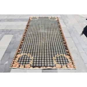 Classic <b>Black</b> Beige Patchwork Turkish <b>Rug</b> 4.3 X 8.2 ft Handmade Rectangular Wool Polyester Latex Backing for Living Room Bedroom - Product Image 1