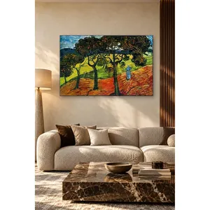 Impresión en lienzo de Fida Van Gogh Campo con árboles y mujer caminando - Product Image 4