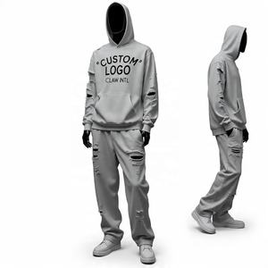 Vente en gros sur mesure 450 gsm Survêtements à base vierge pour l'hiver Ensemble de sweat à capuche ample en coton éponge français - Product Image 1