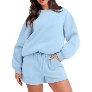 Conjunto de sudadera con cuello redondo para mujer, Top corto personalizado, Sudadera con capucha, 100% algodón, estampado Digital sólido, ropa de calle de estilo callejero para invierno - Product Image 6