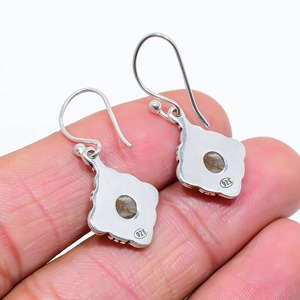 Boucles d'oreilles de style bohème plaquées en argent sterling 925 à la mode pierre précieuse Labradorite bleue lunette en pierre naturelle anniversaire - Product Image 4