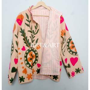 Chaqueta Corta con Bordado Floral, Botones, Forro de Algodón a Rayas, Hecha a Mano, Estilo Acolchado de Secado Rápido para Otoño e Invierno, Ropa de Fiesta - Product Image 6