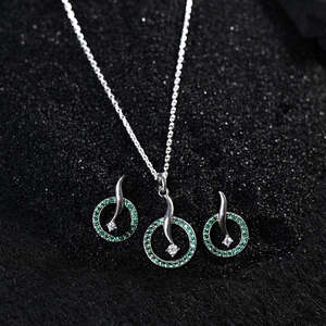 Conjunto de Pendientes y Colgante de Plata de Ley Fina Verde para Mujer - Product Image 3