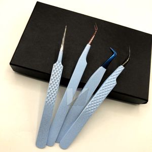 ที่หนีบขนตาสแตนเลสทนทานแบบญี่ปุ่นปลายแหลมสำหรับต่อขนตาเพิ่มวอลลุ่มสีฟ้า - Product Image 4