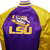 LSU Tiger Purple Satin Baseball Bomber Jacket Stand Collar Winter College Letterman Embroidered Jacket avec service OEM