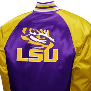 LSU Tiger Purple Satin Baseball Bomber Jacket Stand Collar Winter College Letterman Embroidered Jacket avec service OEM - Product Image 5