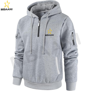 Sweat-shirt à capuche décontracté pour homme, pull à manches longues avec fermeture éclair quart de tour et poche kangourou - Product Image 2